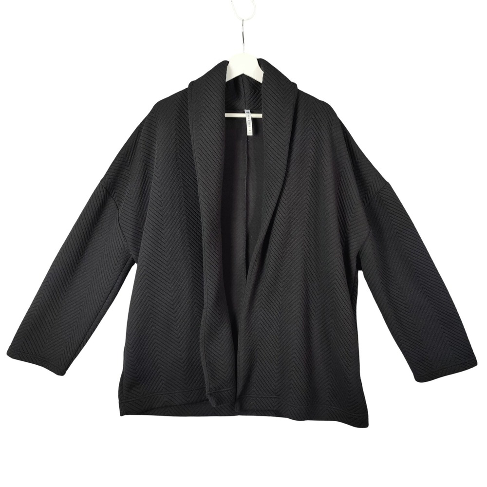 Fabletics Shawl Collar Cardigan Quilted Knit Open Front Black Jacket Women SZ XL